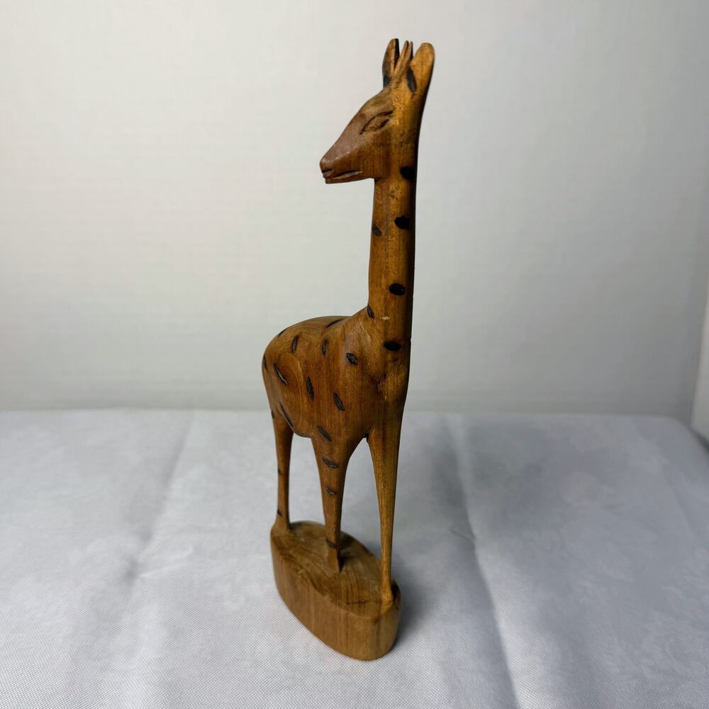 VTG Hand Carved Wood Giraffe Figure African Folk Art Burned Spot Decoration Gift